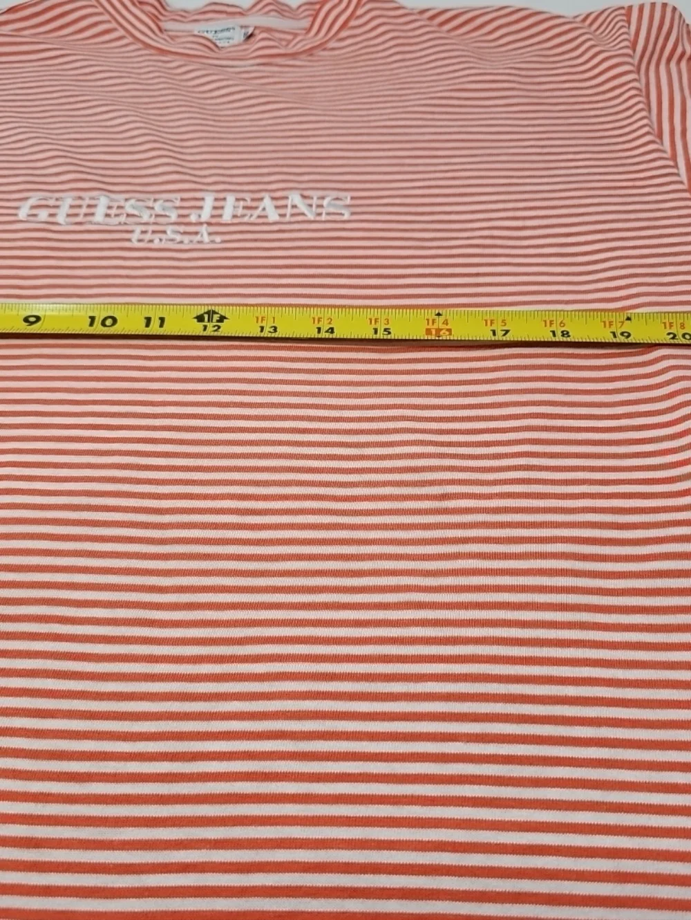 Vintage Guess Striped Tee in Coral and White with Embroidered Logo - Picture 6 of 7